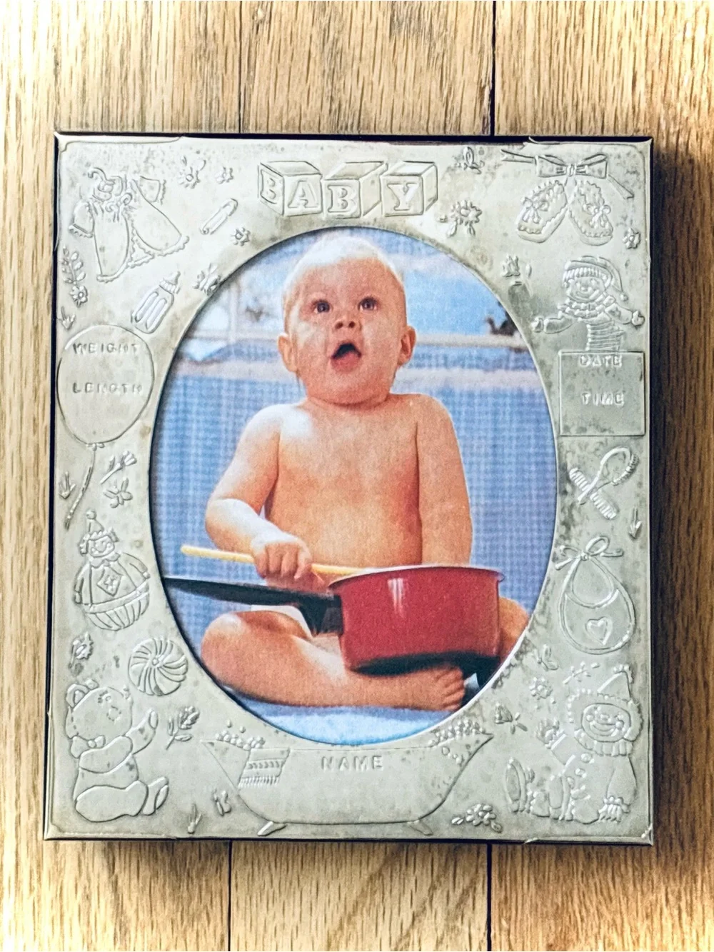 NIB BABYCREST SILVER PLATED Birth Record Picture Frame, New Vintage, 1980s